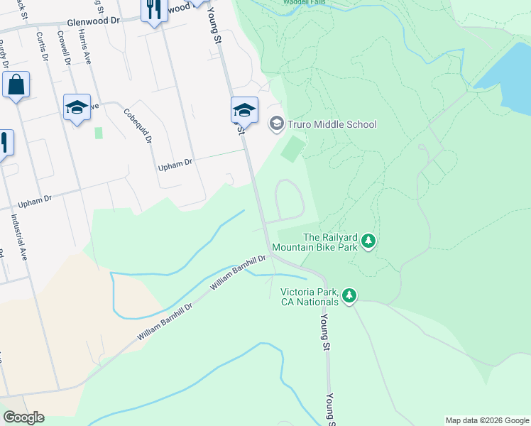 map of restaurants, bars, coffee shops, grocery stores, and more near 527 Young Street in Truro