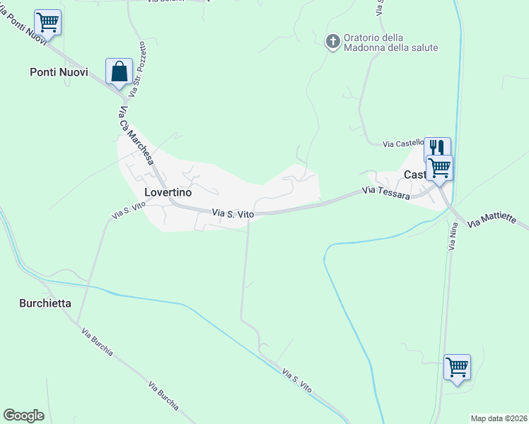 map of restaurants, bars, coffee shops, grocery stores, and more near 79 Via San Vito in Lovertino