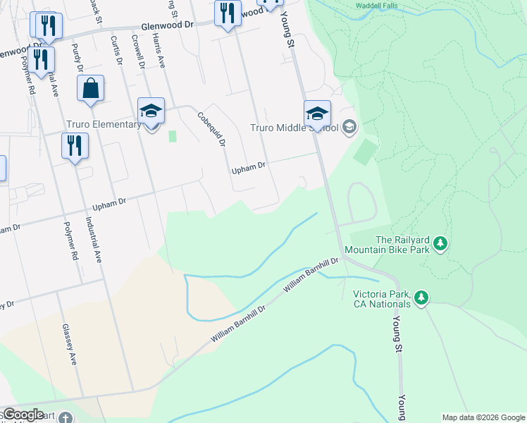 map of restaurants, bars, coffee shops, grocery stores, and more near 10 Brighton Way in Truro