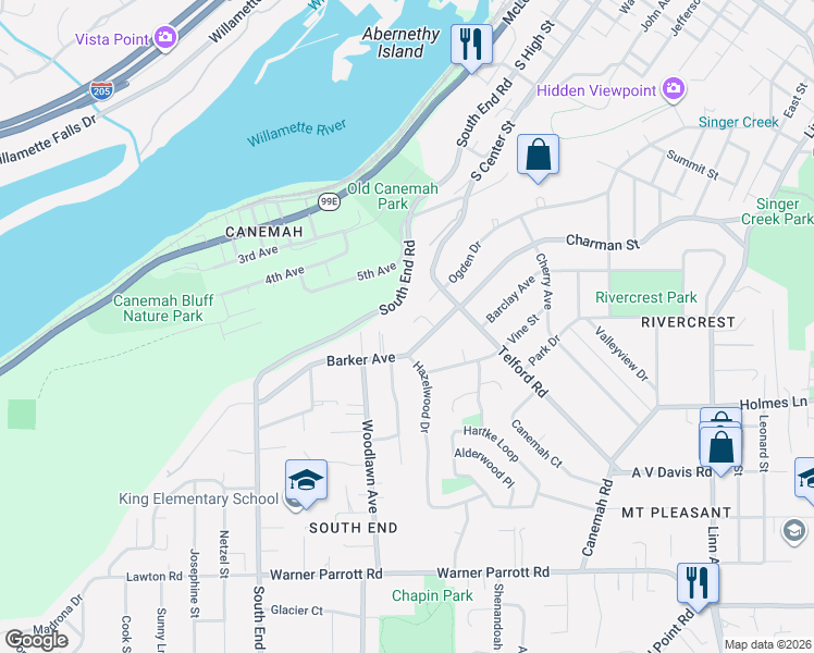 map of restaurants, bars, coffee shops, grocery stores, and more near 419 Ridge Crest Drive in Oregon City