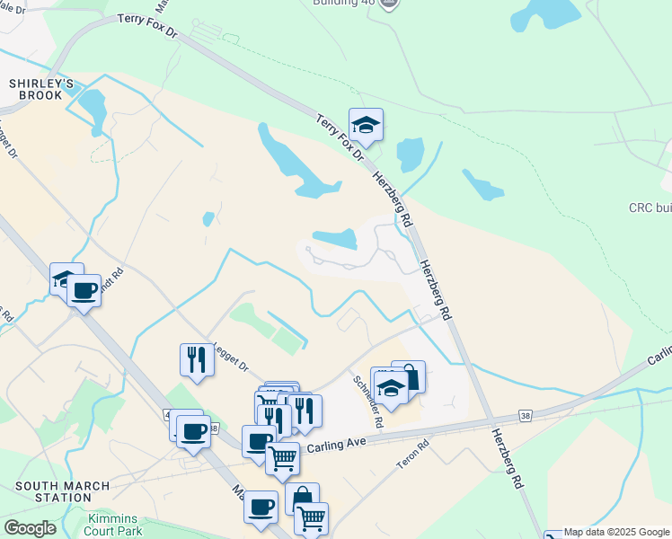 map of restaurants, bars, coffee shops, grocery stores, and more near 109 Marsh Sparrow Private in Ottawa