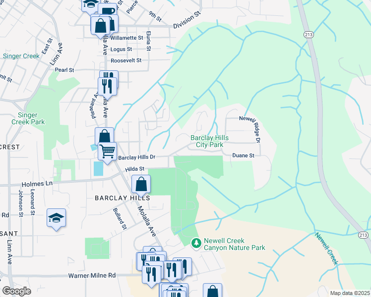 map of restaurants, bars, coffee shops, grocery stores, and more near 13450 Duane Street in Oregon City
