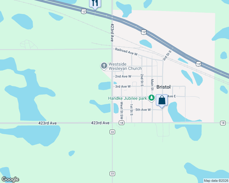 map of restaurants, bars, coffee shops, grocery stores, and more near 1-49 4th Avenue West in Bristol