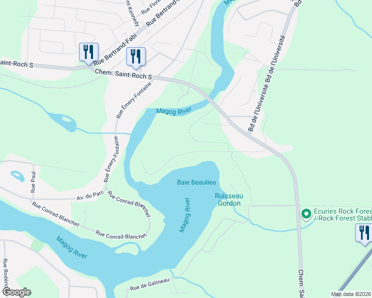 map of restaurants, bars, coffee shops, grocery stores, and more near 5109 Rue Turgeon in Sherbrooke