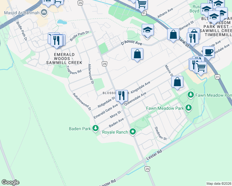 map of restaurants, bars, coffee shops, grocery stores, and more near in Ottawa