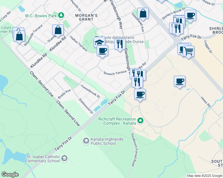 map of restaurants, bars, coffee shops, grocery stores, and more near 18 Piper Crescent in Ottawa
