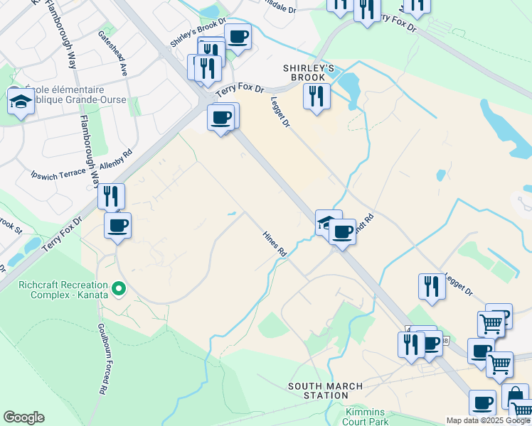 map of restaurants, bars, coffee shops, grocery stores, and more near 505 March Road in Ottawa