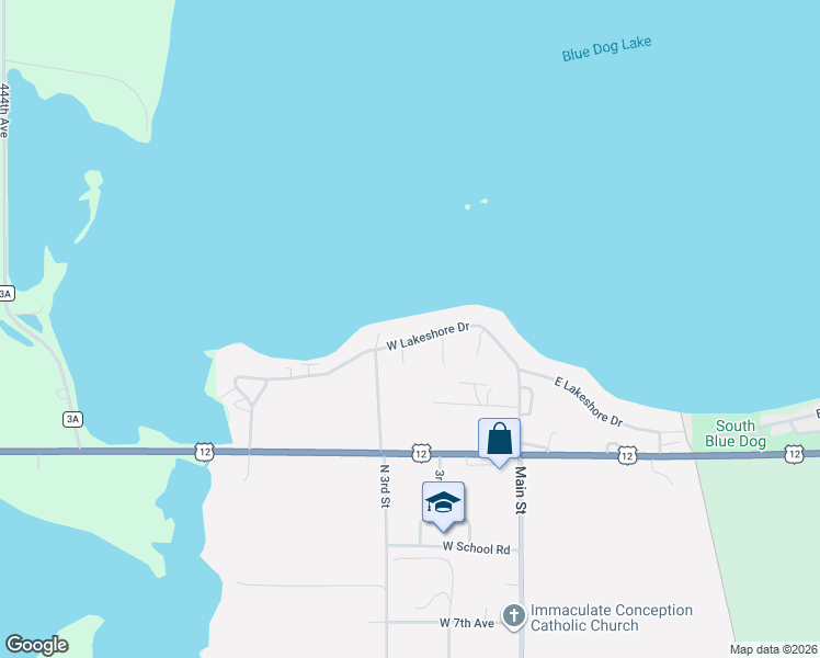 map of restaurants, bars, coffee shops, grocery stores, and more near 242 West Lakeshore Drive in Waubay