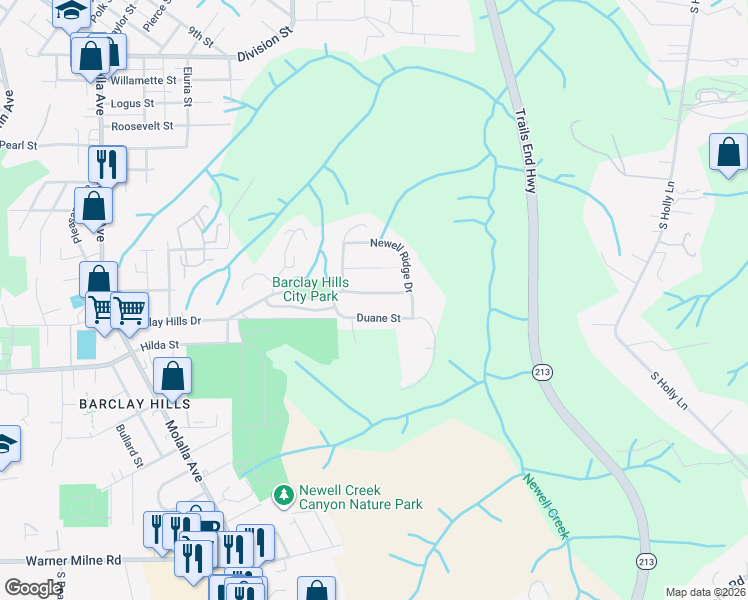 map of restaurants, bars, coffee shops, grocery stores, and more near 13623 Barclay Hills Drive in Oregon City
