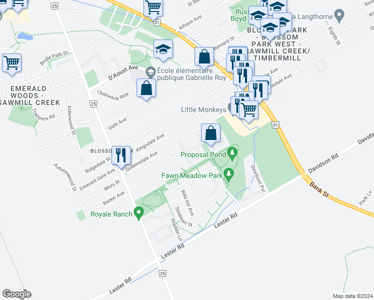 map of restaurants, bars, coffee shops, grocery stores, and more near 3303 Hogarth Avenue in Ottawa