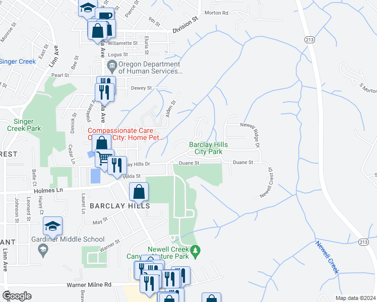 map of restaurants, bars, coffee shops, grocery stores, and more near 13680 Barclay Hills Drive in Oregon City
