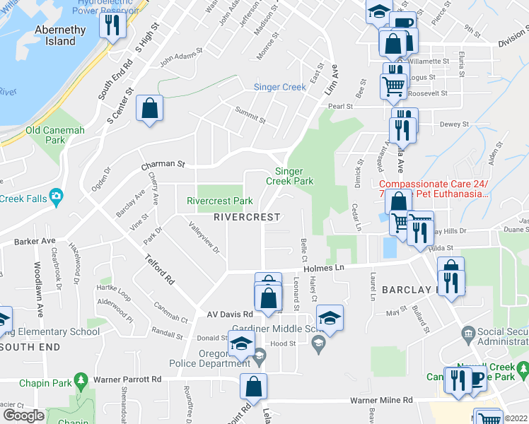 map of restaurants, bars, coffee shops, grocery stores, and more near 809 Linn Avenue in Oregon City