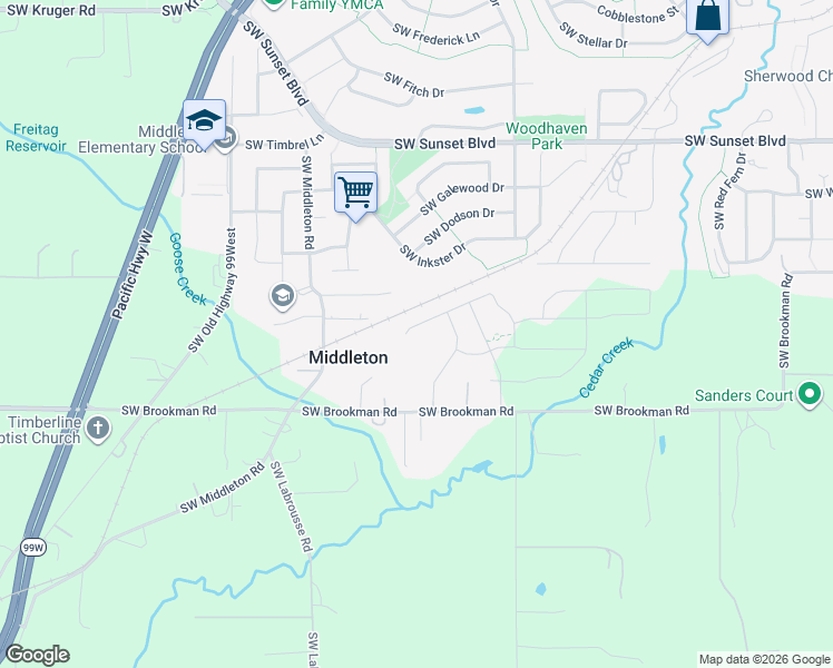 map of restaurants, bars, coffee shops, grocery stores, and more near 17769 Southwest Brookman Road in Sherwood