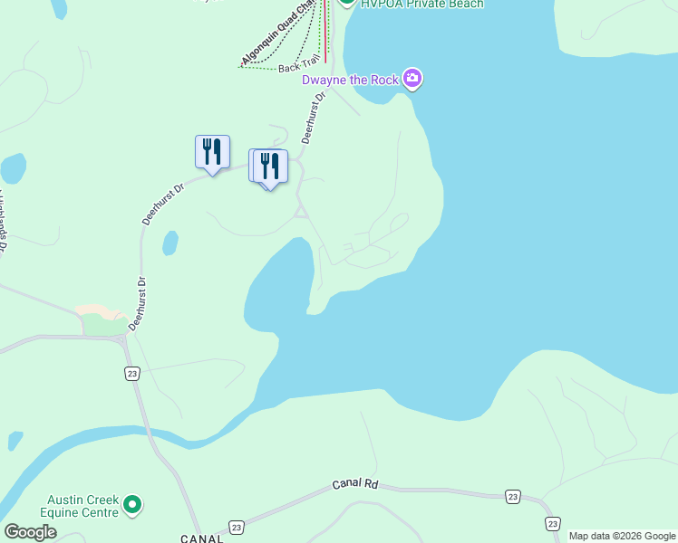 map of restaurants, bars, coffee shops, grocery stores, and more near 27 Pen Lake Point Road in Huntsville