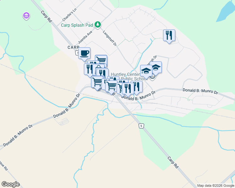 map of restaurants, bars, coffee shops, grocery stores, and more near 422 Donald B. Munro Drive in Ottawa
