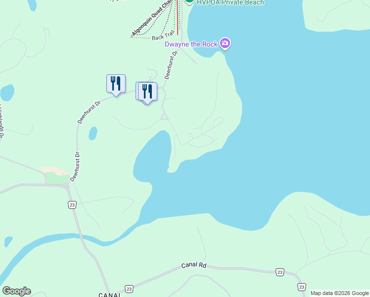 map of restaurants, bars, coffee shops, grocery stores, and more near 27 Pen Lake Point Road in Huntsville