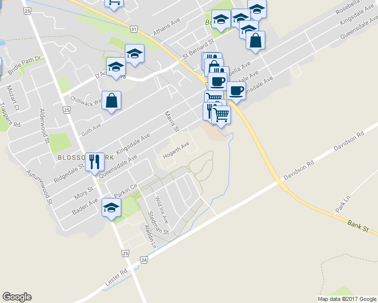 map of restaurants, bars, coffee shops, grocery stores, and more near 3258 Bannon Way in Ottawa