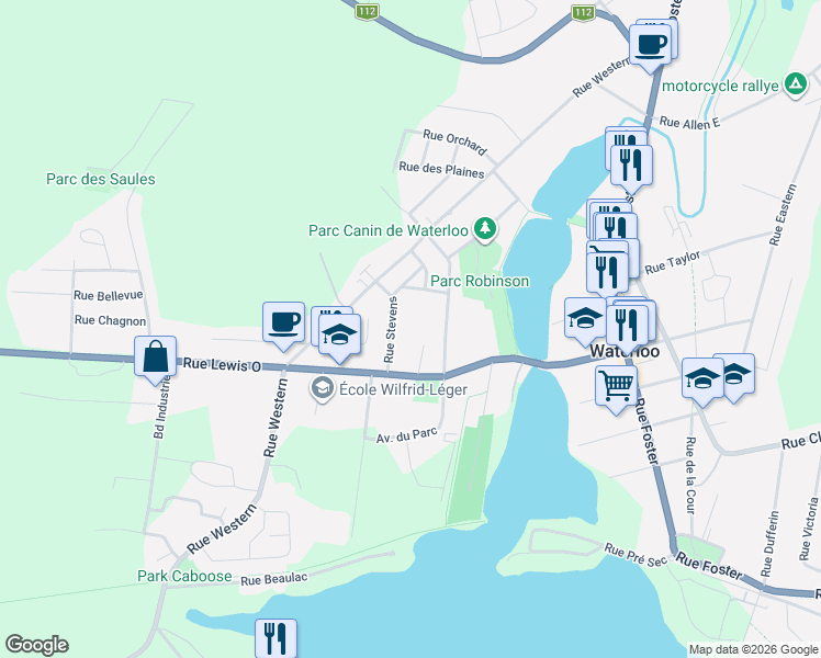 map of restaurants, bars, coffee shops, grocery stores, and more near 17 Rue Gévry in Waterloo