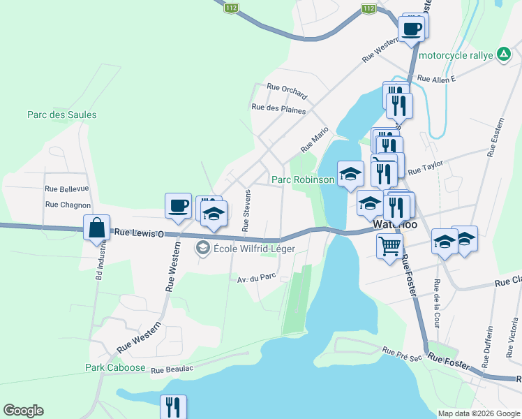 map of restaurants, bars, coffee shops, grocery stores, and more near 17 Rue Gévry in Waterloo