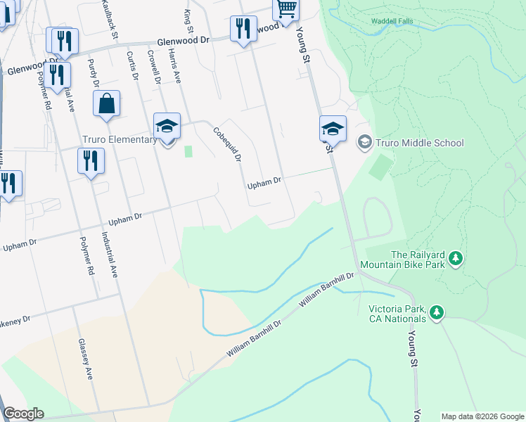 map of restaurants, bars, coffee shops, grocery stores, and more near 14 Heritage Place in Truro