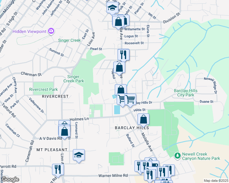 map of restaurants, bars, coffee shops, grocery stores, and more near 788 Pleasant Avenue in Oregon City