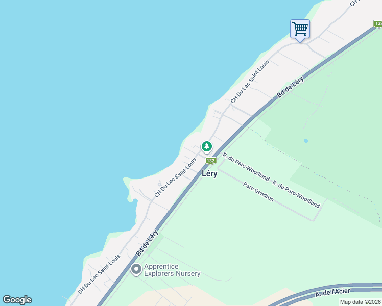 map of restaurants, bars, coffee shops, grocery stores, and more near 1219 Chemin du Lac-Saint-Louis in Léry