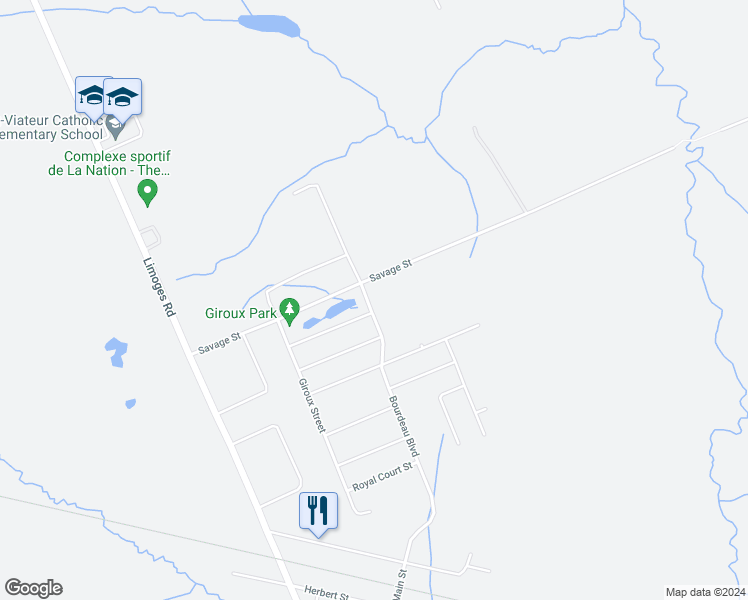 map of restaurants, bars, coffee shops, grocery stores, and more near 195 Bourdeau Boulevard in Limoges