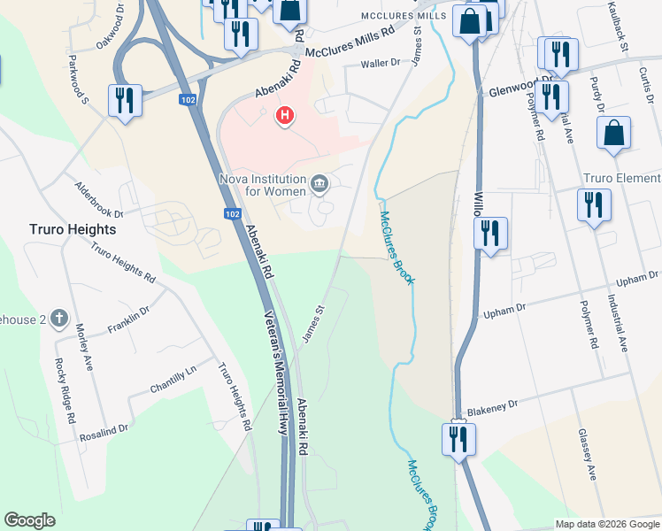 map of restaurants, bars, coffee shops, grocery stores, and more near 246 James Street in Truro