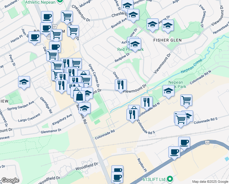 map of restaurants, bars, coffee shops, grocery stores, and more near in Ottawa