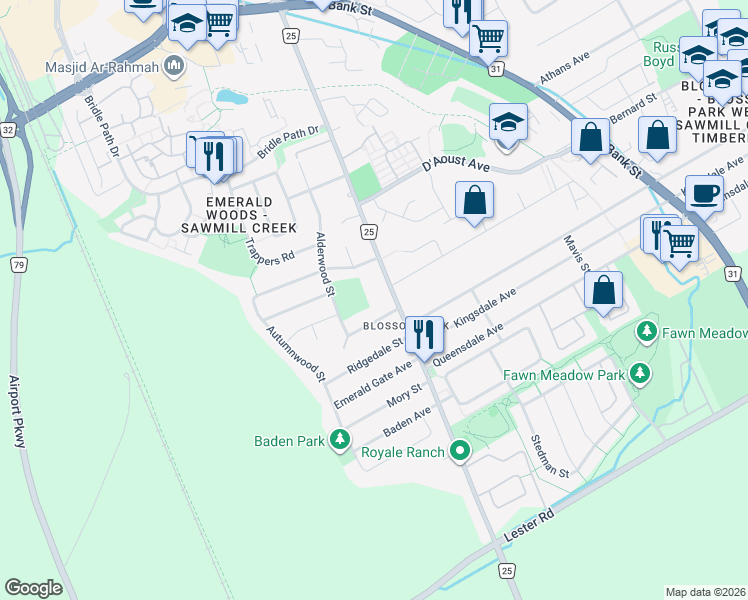 map of restaurants, bars, coffee shops, grocery stores, and more near in Ottawa