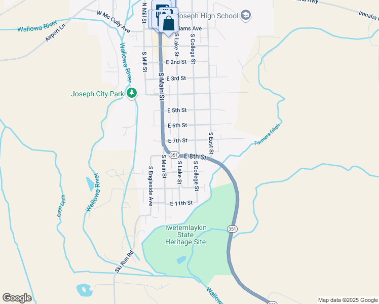 map of restaurants, bars, coffee shops, grocery stores, and more near 707 South Lake Street in Joseph