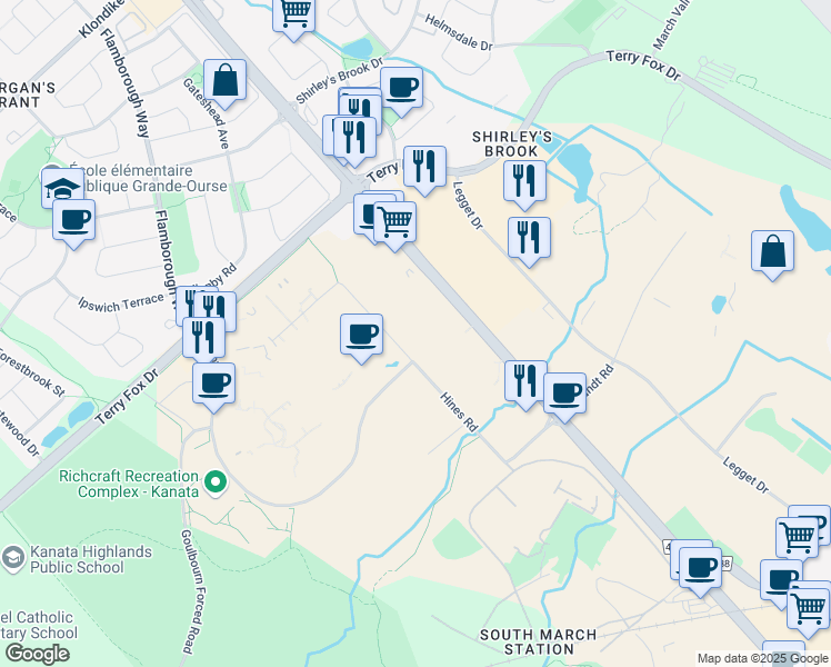 map of restaurants, bars, coffee shops, grocery stores, and more near in Ottawa
