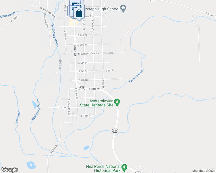 map of restaurants, bars, coffee shops, grocery stores, and more near 706 South East Street in Joseph