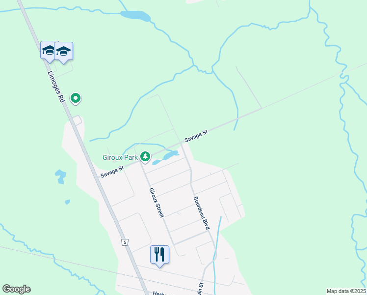 map of restaurants, bars, coffee shops, grocery stores, and more near 195 Bourdeau Boulevard in Limoges