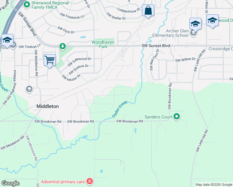 map of restaurants, bars, coffee shops, grocery stores, and more near 17240 Southwest Wapato Island Drive in Sherwood