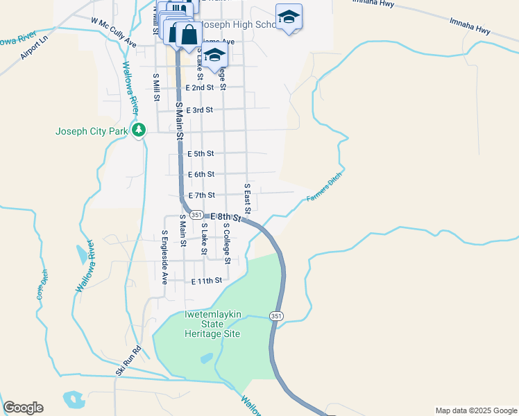 map of restaurants, bars, coffee shops, grocery stores, and more near 706 South East Street in Joseph
