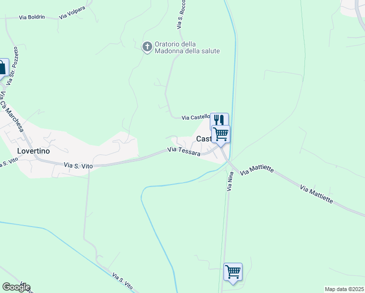 map of restaurants, bars, coffee shops, grocery stores, and more near 27 Via Tessara in Castello