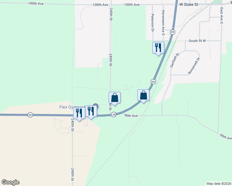 map of restaurants, bars, coffee shops, grocery stores, and more near 950 240th Street in Osceola