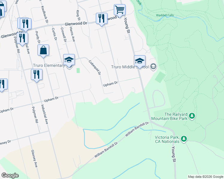 map of restaurants, bars, coffee shops, grocery stores, and more near 21 Heritage Place in Truro