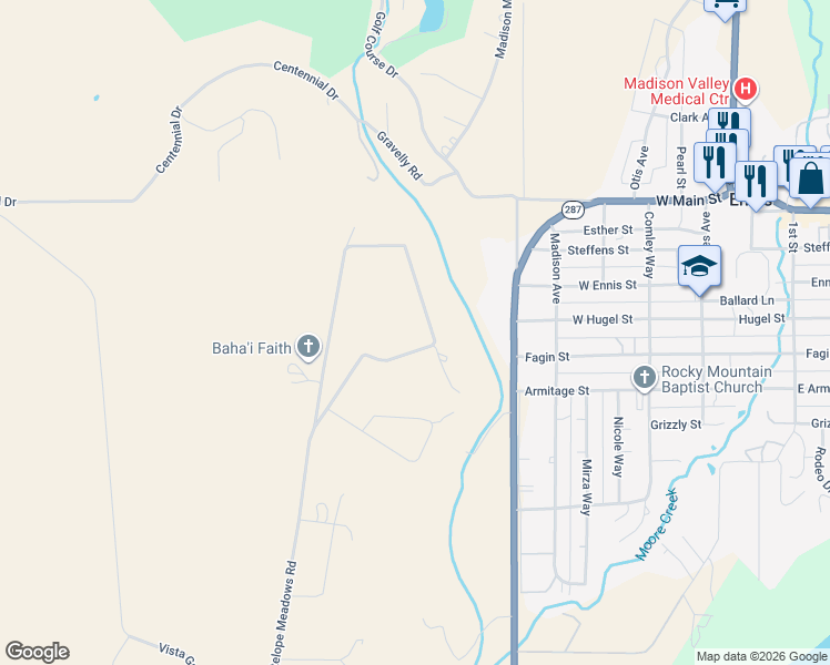 map of restaurants, bars, coffee shops, grocery stores, and more near 129-206 Antelope Meadows Road in Ennis