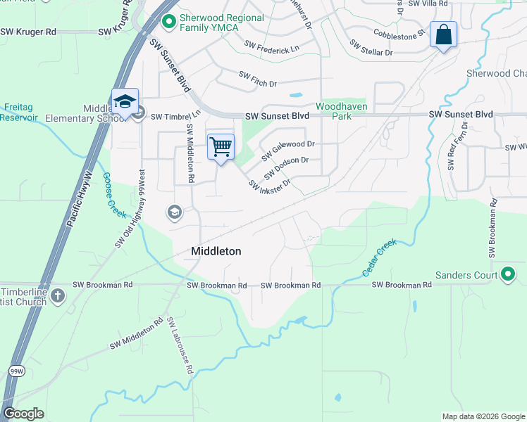 map of restaurants, bars, coffee shops, grocery stores, and more near 17769 Southwest Brookman Road in Sherwood