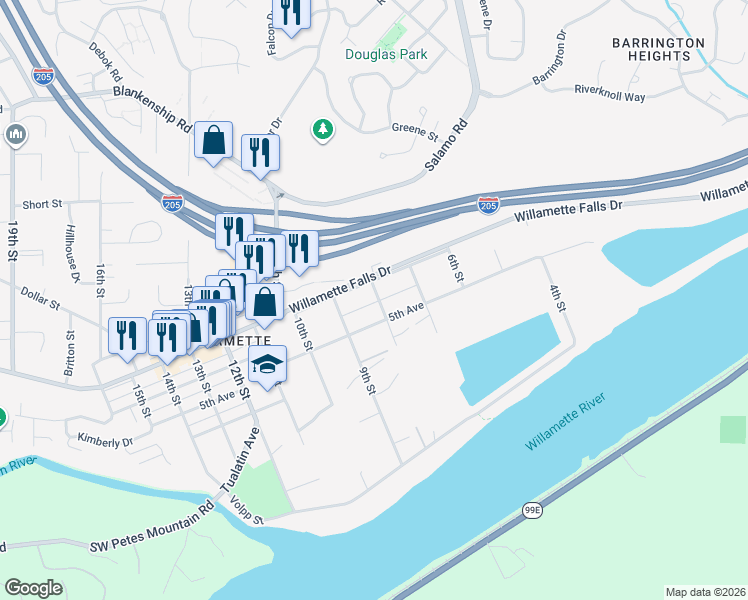 map of restaurants, bars, coffee shops, grocery stores, and more near 2288 5th Avenue in West Linn