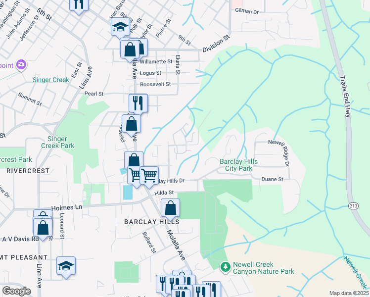 map of restaurants, bars, coffee shops, grocery stores, and more near 750 Cascade Street in Oregon City