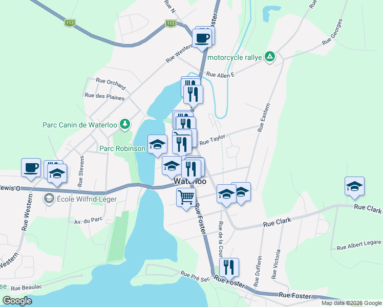 map of restaurants, bars, coffee shops, grocery stores, and more near 540 Rue Deragon in Waterloo