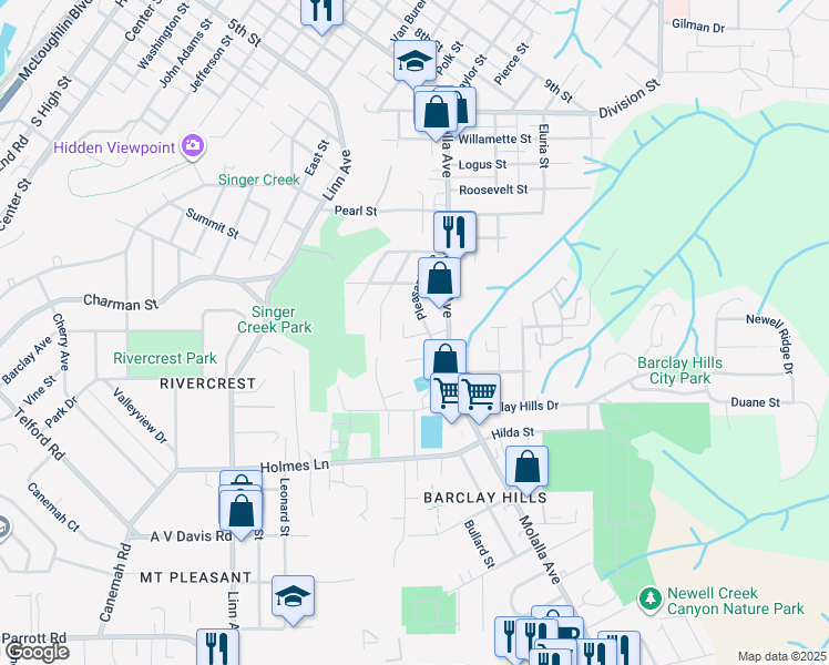 map of restaurants, bars, coffee shops, grocery stores, and more near 788 Pleasant Avenue in Oregon City