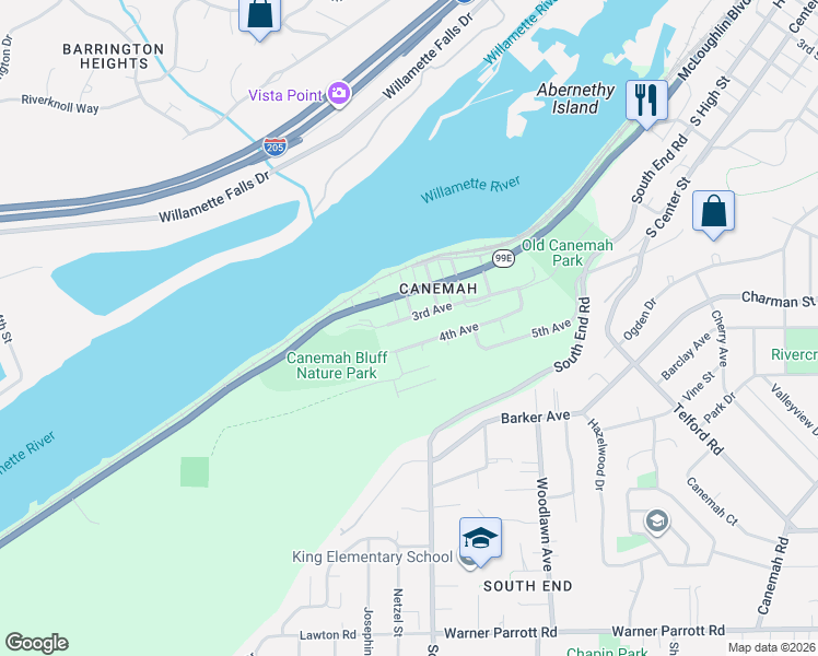 map of restaurants, bars, coffee shops, grocery stores, and more near 704 3rd Avenue in Oregon City