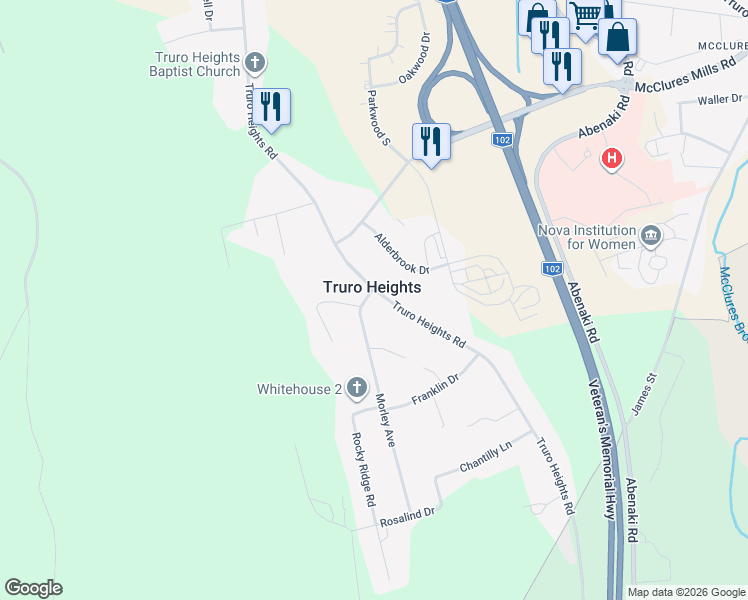 map of restaurants, bars, coffee shops, grocery stores, and more near 520 Truro Heights Road in Truro Heights