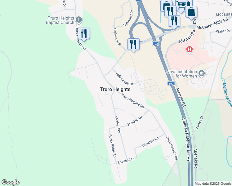 map of restaurants, bars, coffee shops, grocery stores, and more near 499 Truro Heights Road in Truro Heights