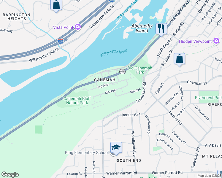 map of restaurants, bars, coffee shops, grocery stores, and more near 507 4th Avenue in Oregon City