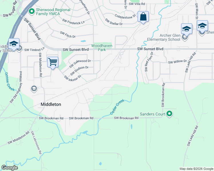 map of restaurants, bars, coffee shops, grocery stores, and more near 17323 Southwest Atfalati Lane in Sherwood